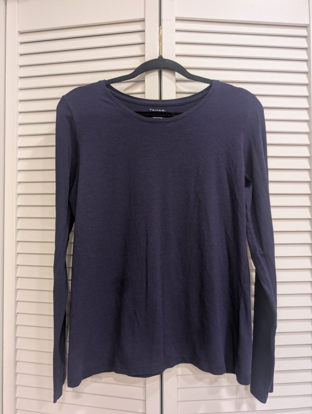 Tahari Navy Long-Sleeve Crewneck Tee Pima Cotton And Modal Size XL